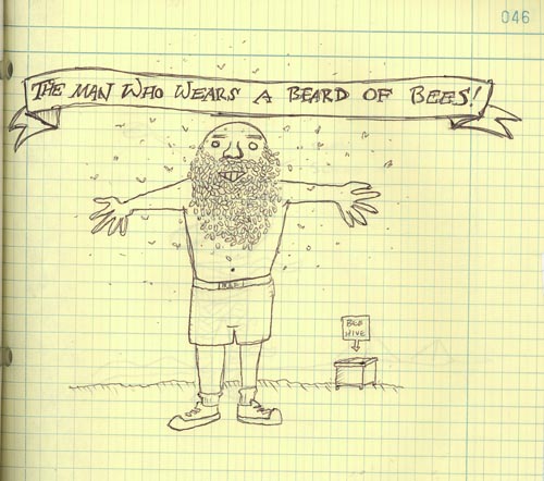 Sketch of a man wearing a beard of bees